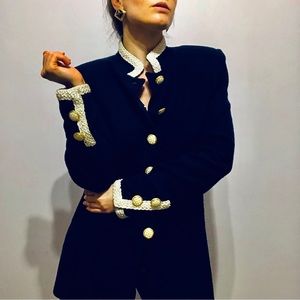 St. John Navy Coastal 2piece Santa Knit Jacket and Skirt Coord Set